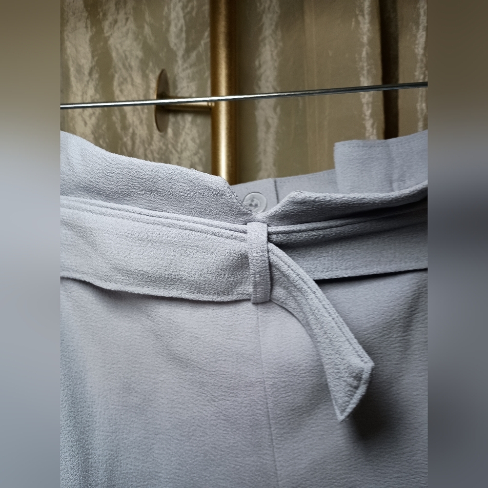 Bar III 16W Paperbag Waist Pants Moonstone Blue Gray Pleated Crepe High Rise - Picture 5 of 10